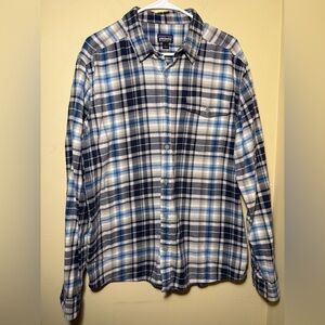 Patagonia Fjord Flannel Button Down Shirt | Size Large | Sunken Blue 100% Cotton